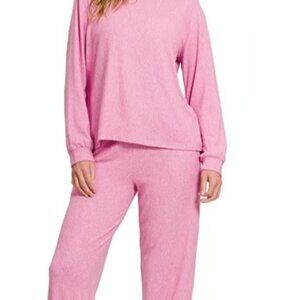 LARGE-ZENANA Soft Melange Hacci Long Slv Top & Joggers Set (CANDY PINK	 LARGE-ZE